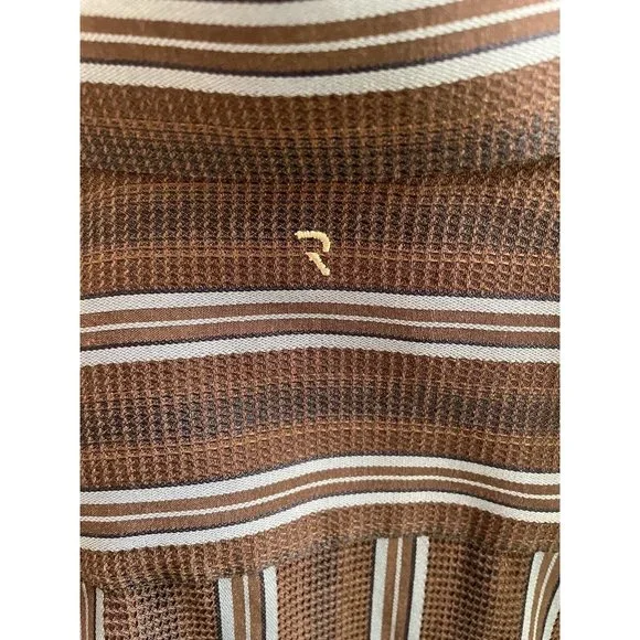Roar Shirt Mens Xl Brown Button Up Long Sleeve Striped Club Y2K - Picture 8 of 10